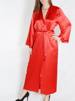 100% Seide Morgenmantel Lang LAURIAN Uni Marjolaine -Pink Zebra morgenmantel seide laurian ecarlate rot marjolaine 5 1 1