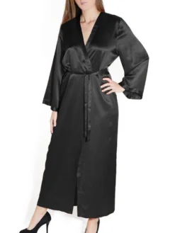 100% Seide Morgenmantel Lang LAURIAN Uni Marjolaine -Pink Zebra morgenmantel seide laurian schwarz marjolaine 1 3 1 1