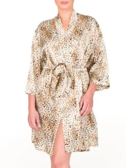 100% Seide Morgenmantel ST. ELM Satin Von Gattina -Pink Zebra morgenmantel seide st elm 50223 leopard gattina 1