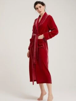 Samt Morgenmantel Lang DANIELA Von Vivis Mit Seide -Pink Zebra morgenmantel seidensamt daniela v00039 berry vivs 2