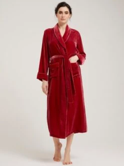 Samt Morgenmantel Lang DANIELA Von Vivis Mit Seide -Pink Zebra morgenmantel seidensamt daniela v00039 berry vivs 3