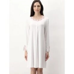 Modal Langarm Nachtkleid MACRAMÉ MODAL Cremeweiß Von Luna Di Seta
