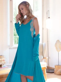 Modal Nachtkleid PAVONE Türkis-grün Von Chiara Fiorini 5 Modal Nachtkleid PAVONE Türkis-grün Von Chiara Fiorini -Pink Zebra nachthemd pavone modal cfl2107 chiara fiorini 1