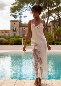 Neglige NYMPHE No. 4 Lang Stretchseide Marjolaine -Pink Zebra nachtkleid lang nymphe naturel 4nym3002 marjolaine 2 9 1