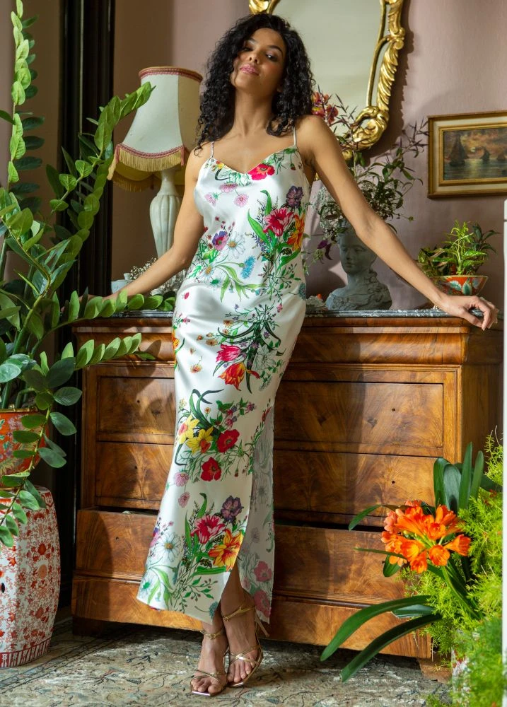 Stretchseide Nachtkleid Lang OMERINE Blumenmuster Von Marjolaine 6 Stretchseide Nachtkleid Lang OMERINE Blumenmuster Von Marjolaine – Bild 4