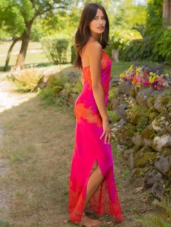 Seide Neglige Lang MELINDA Von Marjolaine -Pink Zebra nachtkleid lang seide melinda 4mel3003 fuchsia rot marjolaine 2 1