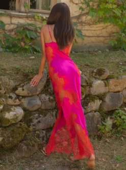 Seide Neglige Lang MELINDA Von Marjolaine -Pink Zebra nachtkleid lang seide melinda 4mel3003 fuchsia rot marjolaine 3