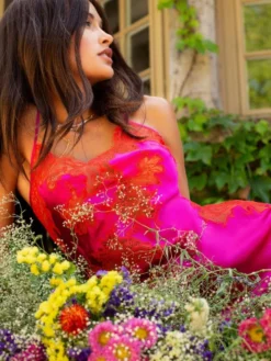 Seide Neglige Lang MELINDA Von Marjolaine -Pink Zebra nachtkleid lang seide melinda 4mel3003 fuchsia rot marjolaine 4