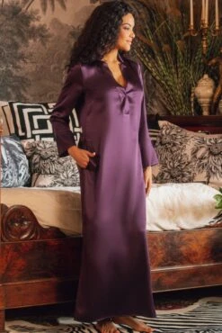 Langarm Nachtkleid 100% Seide POLLY Lang Satin Marjolaine -Pink Zebra nachtkleid langarm seide lila 3pol3045 polly marjolaine 7