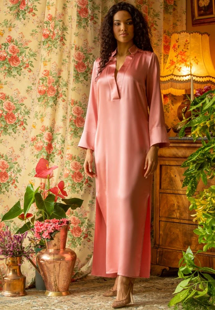 Langarm Nachtkleid 100% Seide POLLY Lang Von Marjolaine 5 Langarm Nachtkleid 100% Seide POLLY Lang Von Marjolaine – Bild 3