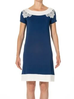 Kurzarm Nachtkleid CAMILLA No. 2 Blau-weiß Aus Modal Von Imec 5 Kurzarm Nachtkleid CAMILLA No. 2 Blau-weiß Aus Modal Von Imec -Pink Zebra nachtkleid modal blau camilla 72183 imec 1