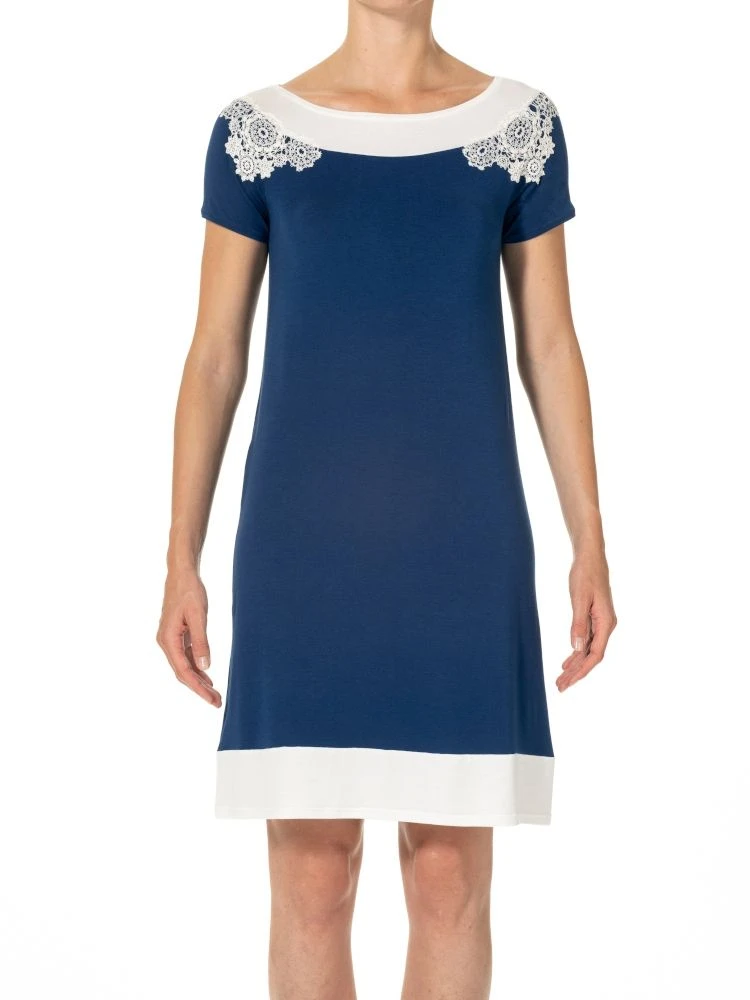 Kurzarm Nachtkleid CAMILLA No. 2 Blau-weiß Aus Modal Von Imec 4 Kurzarm Nachtkleid CAMILLA No. 2 Blau-weiß Aus Modal Von Imec – Bild 2