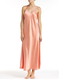 100% Seide Nachtkleid Lang DORINE Von Vivis -Pink Zebra nachtkleid seide dorine v00006 salmone vivis 1