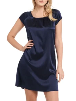 Kurzarm Nachtkleid Stretchseide SEDUZIONE DI SETA Von Gattina -Pink Zebra nachtkleid seide navy dunkelblau 381423 seduzione di seta gattina