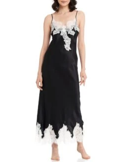 Seiden-Neglige Lang MAILIN No. 2 Satin Mit Spitze Von GATTINA -Pink Zebra neglige lang 393307 schwarz weiss gattina 2