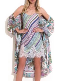 Viscose Nachthemd GRÜN LILA Von Chiara Fiorini -Pink Zebra neglige morgenmantel blau gruen cf9828 cf9829 chiara fiorini 2 1