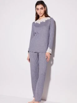 Modal Pyjama FEINRIPP In Jeansblau Von Chiara Fiorini -Pink Zebra pyjama feinripp mit spitze modal denim cf1346 chiara fiorini 2 1