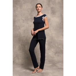 Modal Pyjama POMPELMO In Blau Mit Spitze Von Paladini 3 Modal Pyjama POMPELMO In Blau Mit Spitze Von Paladini