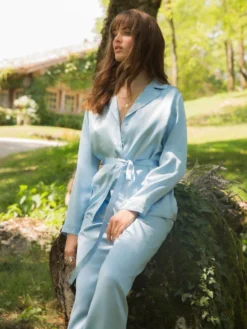 Seidenpyjama SOIE UNIE Von Marjolaine Basic Line -Pink Zebra pyjama seide soie unie 3soi5533 hellblau marjolaine 3 1