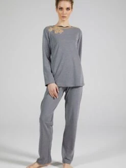 Baumwolle Pyjama WKND No. 7 Mittelgrau Von Verdiani -Pink Zebra schlafanzug baumwolle grau 3625 verdiani weekend 3