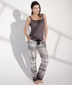 Batist Hose Baumwolle Mit Seide DARK BEAUTY Grau-schwarz Von Gattina -Pink Zebra seide baumwolle lounge hose 389179 gattina 2