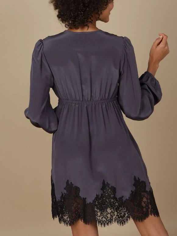 Crepe-Seide Blusenkleid INDISCRETE Dunkelgrau Von Marjolaine 5 Crepe-Seide Blusenkleid INDISCRETE Dunkelgrau Von Marjolaine – Bild 3