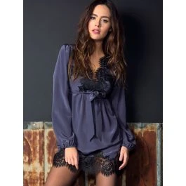 Crepe-Seide Blusenkleid INDISCRETE Dunkelgrau Von Marjolaine 3 Crepe-Seide Blusenkleid INDISCRETE Dunkelgrau Von Marjolaine