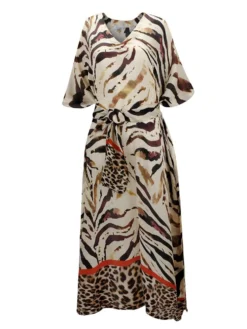 100% Seide Kaftan SELVAGGIO Von Eva B. Bitzer -Pink Zebra seide kaftan 20312552 animalprint beige eva b bitzer 3