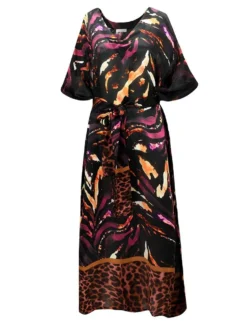 100% Seide Kaftan SELVAGGIO Von Eva B. Bitzer -Pink Zebra seide kaftan 20312552 schwarz lila print eva b bitzer