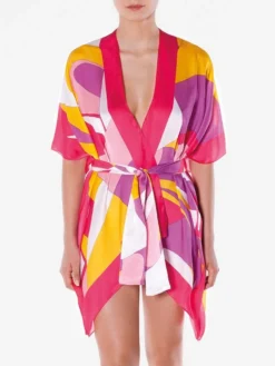 100% Seide Kimono MODERN PRINT Von Luna Di Seta 9 100% Seide Kimono MODERN PRINT Von Luna Di Seta -Pink Zebra seide kimono lcg6500 fuchsia gelb luna di seta 1