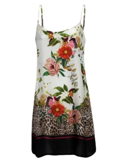 Nachthemd 100% Seide VILLA FLORA Creme-bunt Von Eva B. Bitzer -Pink Zebra seide longshirt 20310278 floral champagne eva b bitzer 2