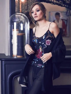 Kimono 100% Seide FIDJI MOUSSELIN Schwarz Von Marjolaine -Pink Zebra seide morgenmantel mousselin 2fid2001 schwarz marjolaine