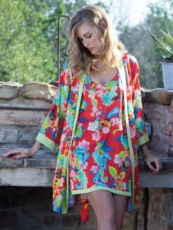 Seide Morgenmantel Kurz PAPILLON No. 4 Von Chiara Fiorini -Pink Zebra seide morgenmantel rot seide cfl2100 cfl2101 chiara fiorini 2 1