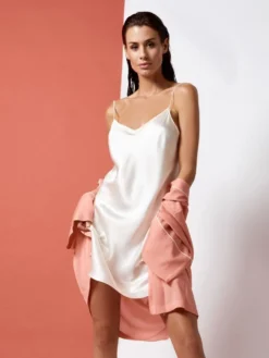 100% Seide Nachthemd CAROLINE Von Vivis -Pink Zebra seide nachthemd caroline weiss vivis 1