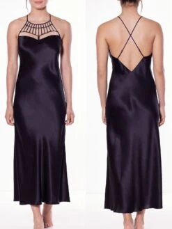 Langes Seidennegligé ICONIC PIPING Schwarz Von Luna Di Seta -Pink Zebra seide neglige iconic piping l6n5042 schwarz luna di seta 1