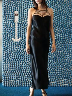 Langes Seidennegligé ICONIC PIPING Schwarz Von Luna Di Seta -Pink Zebra seide neglige iconic piping l6n5042 schwarz luna di seta 2