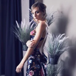 Seidennegligé Lang FIDJI Schwarz Oder Bunt Von Marjolaine -Pink Zebra seide neglige lang fid3002 floral marjolaine