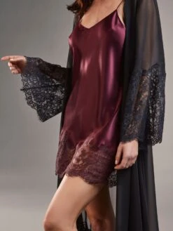 Chiffon Morgenmantel ROSSELLA Schwarz Transparent Von Vivis -Pink Zebra seide neglige v00509 weinrot vivis 2 2