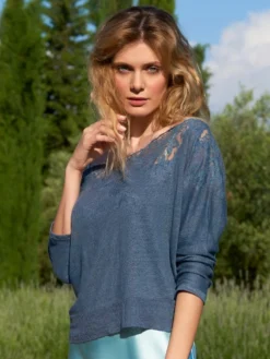 Leinen Pullover GLORIA No. 2 Mit Spitze Von Marjolaine -Pink Zebra seide pullover 9glo0501 acier0048 marjolaine 5