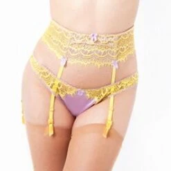 Strapsgürtel Mit Seide Und Spitze BANANA SPLIT Flieder Gelb Mimi Holliday