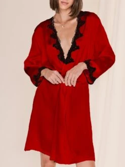 Seide Morgenmantel SATIN + LACE Kurz Von Eva B. Bitzer 10 Seide Morgenmantel SATIN + LACE Kurz Von Eva B. Bitzer -Pink Zebra seiden morgenmantel 29314463 satin lace rot schwarz eva bitzer