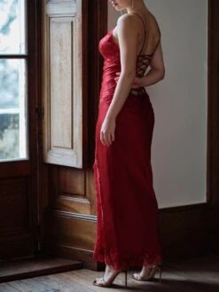 Stretchseidenneglige VELVET In Lang Von Marjolaine -Pink Zebra seiden nachtkleid 5vel3003 burgundy 0056 marjolaine 3 1