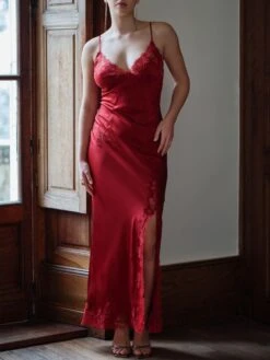 Stretchseidenneglige VELVET In Lang Von Marjolaine -Pink Zebra seiden nachtkleid 5vel3003 burgundy 0056 marjolaine 1