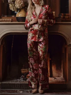 Blumenprint Stretchseidenpyjama VELVET Von Marjolaine -Pink Zebra seiden pyjama 4vel5501 printed burgundy 0156 marjolaine