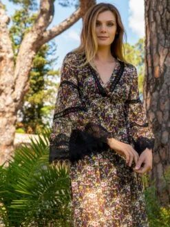 Seide Kleid OPHELIE Lang Mousseline Von Marjolaine -Pink Zebra seidenkleid lang ophelie 2oph3003 blumenmuster schwarz 0104 marjolaine 2