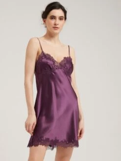 Neglige Kurz Seide BERTHA Violett Von Vivis -Pink Zebra seidenneglige bertha v00675 plum vivis 3