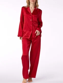 100% Seide Schlafanzug LAILA Klassisch Von Vivis -Pink Zebra seidenpyjama laila v00009 rot vivis 2 6 1