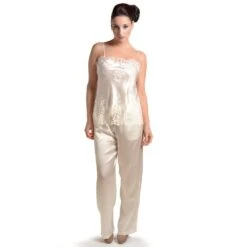 Seiden-Longtop JARDIN Mit Spitze Von Marjolaine -Pink Zebra seidentop jardin mit pyjamahose champagner weiss marjolaine 1 1 1 1 1