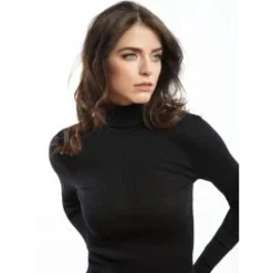 Merinowolle-Seide TURTLENECK SHIRT Gerippt Basic Von Oscalito