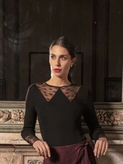 Wolle-Seide Shirt ALINA Mit Spitze Von Oscalito -Pink Zebra shirt 6856 schwarz oscalito 2